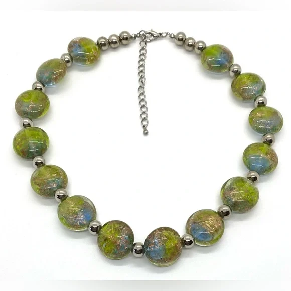 Green Gold Silver Beaded Chunky Necklace Vintage Boho-chic Retro Party Classic - Picture 7 of 11